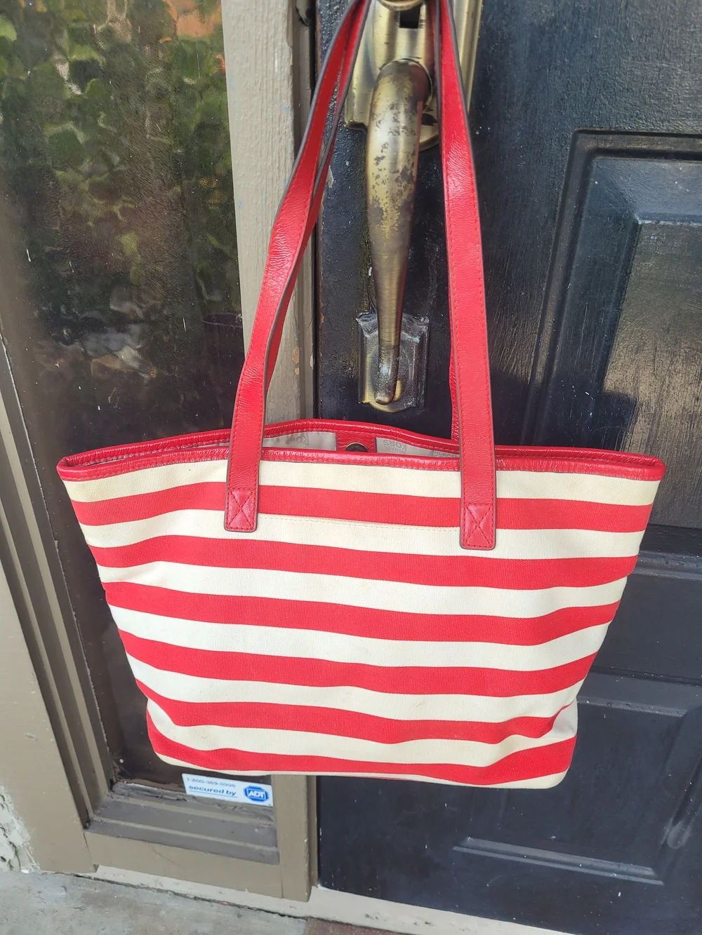 Michael Kors Red and White Striped Tote Bag